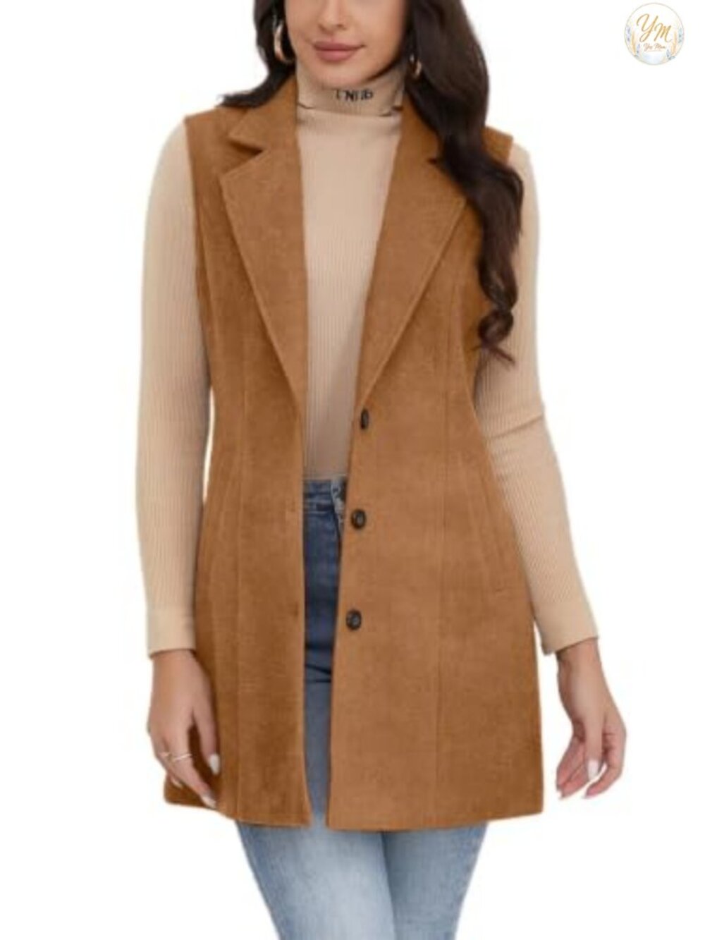 Sleeveless Plaid Vest Wool Blend Notch Lapel Longline Blazer Women